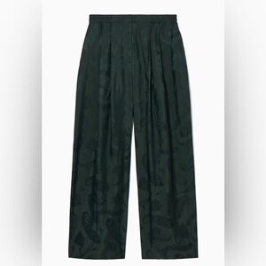 COS Forest Green WIDE-LEG PAISLEY-JACQUARD TROUSERS Silk Blend Size US4